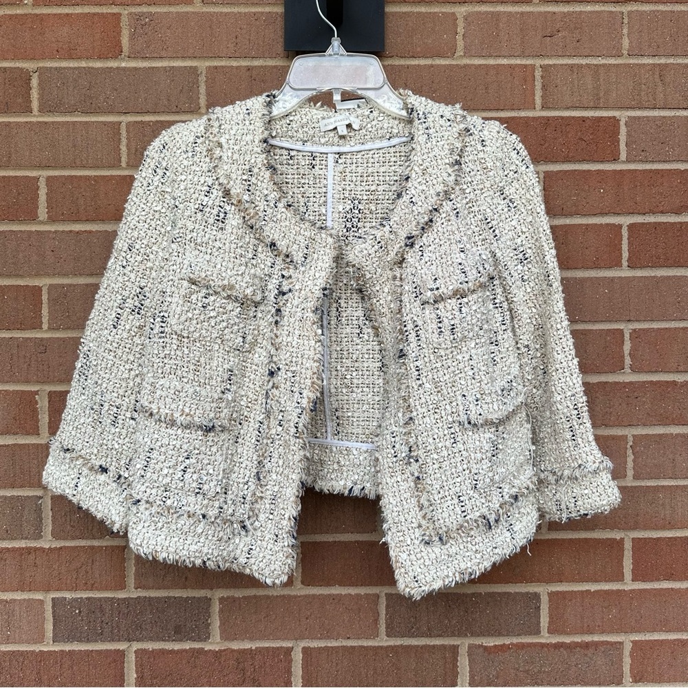Ann Mashburn Kiki Jacket - cream, brown and blue Tweed Blazer - Size Small
